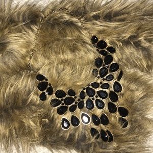 Black Gold Teardrop Gem Statement Bib Necklace